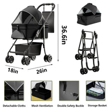 Load image into Gallery viewer, 2 in 1 Folding Dog Stroller, Pet Folding Stroller, 4 Wheels Dog/Cat Puppy Stroller w/Removable Travel Carrier for Small/Medium Pet, Waterproof Pad, Car Seat, Sun Shade
