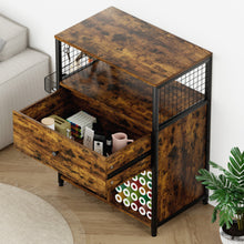 Load image into Gallery viewer, Craft Organization and Storage Cabinet Compatible with Cricut Machines, Crafting Cabinet with Drawer &amp; 25 Vinyl Roll Holder, Craft Table Desk  Workstation for Craft Room Home.Rustic Brown.
