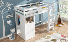 Load image into Gallery viewer, Twin Loft Bed with Wardrobe, Storage Shelves and Ladder, White
