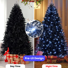 Load image into Gallery viewer, 7.5ft Pre-Lit Black Christmas Tree, Full Halloween Xmas Artificial Tree 2156 Branch Tips, 500 Lights, Metal Hinges, Foldable Base, Holiday Decoration - Black

