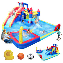 Load image into Gallery viewer, 10 in1 Inflatable slide water park  bouncing house garden with splash pool &amp; water gun &amp; basketball &amp; climbing wall &amp; dual pools &amp; soccer
