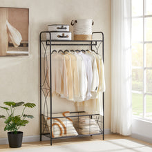 Load image into Gallery viewer, Freestanding Garment Rack, Open-Style Wardrobe, Hanging Rail with Metal Basket, and Heavy-Duty Metal Clothes Rack,Bathroom Storage Shelves
