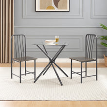 Load image into Gallery viewer, Dining Set for 2, Square Glass Tempered Dining Table with 4 Legs and 2 Metal Chair for Home Office Kitchen Dining Room, Black &amp; Brown

