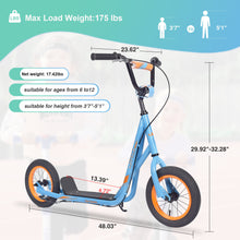 Load image into Gallery viewer, Youth Scooter Kick Scooter for Kids 6+ with Adjustable Handlebar, 12 Inch Inflatable Wheels ,Widened non-slip Footboard

