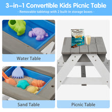 Load image into Gallery viewer, 3-in-1 Kids Outdoor Wooden Picnic Table With Umbrella, Convertible Sand &amp; Wate, Gray ASTM &amp; CPSIA CERTIFICATION
