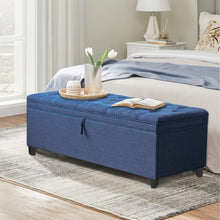 Load image into Gallery viewer, 55.3 Inch Extra Long Storage Ottoman Entryway Bench with Flip Top Storage Chest with Padded Seat Bed End Stool for Hallway Living Room Bedroom, Blue Linen
