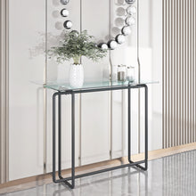 Load image into Gallery viewer, Console Table single layer tempered glass rectangular porch table black leg double tempered glass tea table,Transparent
