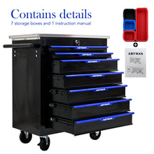 Load image into Gallery viewer, 7 DRAWERS MULTIFUNCTIONAL TOOL CART WITH WHEELS-BLACK+BLUE
