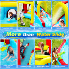 Load image into Gallery viewer, 7 in1 Inflatable slide water park bouncing house outdoor Soccer garden bouncer with Splash pool  &amp; Water gun &amp; Climbing wall &amp; Basketball &amp; Football
