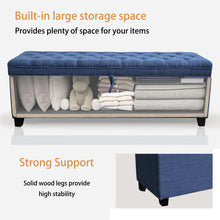 Load image into Gallery viewer, 55.3 Inch Extra Long Storage Ottoman Entryway Bench with Flip Top Storage Chest with Padded Seat Bed End Stool for Hallway Living Room Bedroom, Blue Linen
