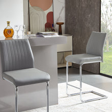 Load image into Gallery viewer, Light grey modern simple bar chair PU leather chrome metal pipe, restaurant, family bar chair set of 2
