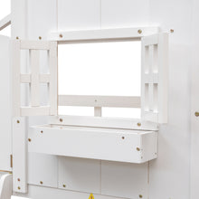 Load image into Gallery viewer, Twin over Twin House Bunk Bed with Roof , Window, Window  Box, Door , with Safety Guardrails and Ladder,White
