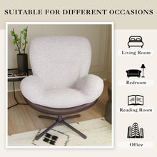 Load image into Gallery viewer, 360° Swivel Accent Chair, Modern Chenille Lounge Chair with Faux Leather and Black Metal Base Frame, Comfortable Reading Chair for Small Spaces, Living Room, Bedroom, Reading Corner, Office (White)
