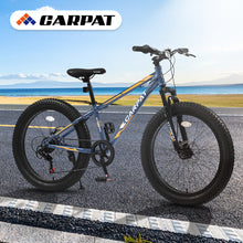 Load image into Gallery viewer, S24109 Elecony 24 Inch Fat Tire Bike Adult/Youth Full Shimano 7 Speeds Mountain Bike, Dual Disc Brake, High-Carbon Steel Frame, Front Suspension, Mountain Trail Bike, Urban Commuter City Bicycle
