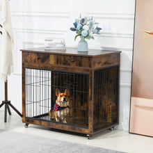 Load image into Gallery viewer, Dog Crate Furniture, Wooden Dog House, Decorative Dog Kennel with Drawer, Indoor Pet Crate End Table for Small Dog, Steel-Tube Dog Cage, Chew-Proof, Rustic Brown 31.7" L×23.2" W×33" H
