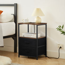 Load image into Gallery viewer, End Table with Charging Station, Nightstand with USB Port, Outlet and Fabric Bag, 2 Drawers &amp; Open Storage Shelf Side Table, Sofa Cabinet for Living Room, Bedroom, Office

