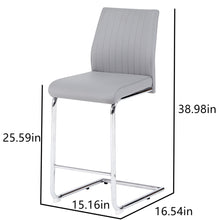 Load image into Gallery viewer, Light grey modern simple bar chair PU leather chrome metal pipe, restaurant, family bar chair set of 2
