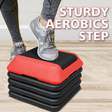 Load image into Gallery viewer, Height-Adjustable Step Aerobics Platform Fitness Equipment Stepper Trainer Exercise Step Platform with 4 Riser Red
