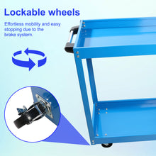 Load image into Gallery viewer, Tool Cart on Wheels,  Heavy Duty Steel Utility Cart w/Lockable Wheels, 400 LBS Capacity Industrial Service Cart for Garage, Warehouse, Workshop (Two-layer Bright Blue)
