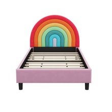 Load image into Gallery viewer, Rainbow Design Upholstered Twin Platform Bed Cute Style Princess Bed for Boys &amp; Girls, Teens, Colorful &amp; Pink
