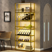 Load image into Gallery viewer, LED Tall Bar Cabinet Wine Rack, Gold Contemporary Standing Honeycomb Wine Rack with Glass Rack
