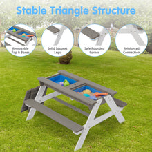 Load image into Gallery viewer, 3-in-1 Kids Outdoor Wooden Picnic Table With Umbrella, Convertible Sand &amp; Wate, Gray ASTM &amp; CPSIA CERTIFICATION
