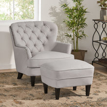 Load image into Gallery viewer, Contemporary Light Grey Fabric Club Chair and Ottoman Set, Stylish Upholstered Armchair with Matching Ottoman, Ideal for Modern Living Room Comfort and Style
