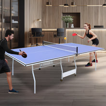 Load image into Gallery viewer, 9ft Mid-Size Table Tennis Table Foldable &amp; Portable Ping Pong Table Set for Indoor Games with Net, 2 Table Tennis Paddles and 3 Balls
