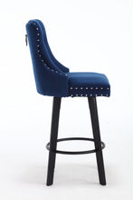 Load image into Gallery viewer, YS Modern  Swivel Bar Stools Velvet Barstools Button Tufted Bar Stools Rivet Trim Bar Stools for Kitchen Island,Bistro, with Metal Pull Ring Sturdy Footrest Large Backrest for Home Bar,Blue
