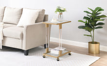 Load image into Gallery viewer, Golden Side Table, Acrylic Sofa Table, Glass Top C Shape Square Table with Metal Base for Living Room, Bedroom, Balcony Home and Office
