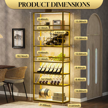 Load image into Gallery viewer, LED Tall Bar Cabinet Wine Rack, Gold Contemporary Standing Honeycomb Wine Rack with Glass Rack
