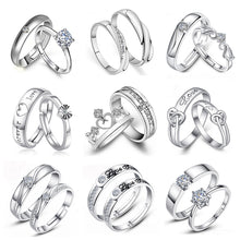 Load image into Gallery viewer, 1 Pair 925 Silver Plated Heart Lovers Couple Promise Rings Set Zircon Crystal Diamond Wedding Ring Jewelry
