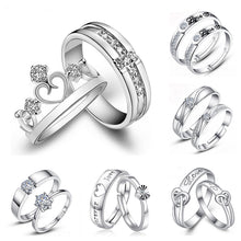 Load image into Gallery viewer, 1 Pair 925 Silver Plated Heart Lovers Couple Promise Rings Set Zircon Crystal Diamond Wedding Ring Jewelry
