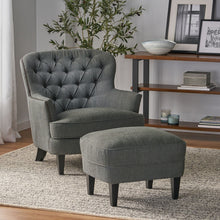 Load image into Gallery viewer, Contemporary Grey Fabric Club Chair and Ottoman Set, Stylish Upholstered Armchair with Matching Ottoman, Ideal for Modern Living Room Comfort and Style

