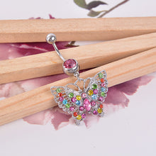 Load image into Gallery viewer, Fashion Colorful Crystal Rhinestone Butterfly Navel Ring Belly Button Bar Body Piercing Jewelry
