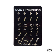 Load image into Gallery viewer, 24Pcs/Set Surgical Stainless Bar Cartilage Eyebrow Nipple Nose Tongue Ear Ring Body Piercing Jewelry

