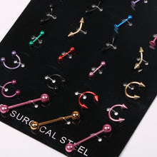 Load image into Gallery viewer, 24Pcs/Set Surgical Stainless Bar Cartilage Eyebrow Nipple Nose Tongue Ear Ring Body Piercing Jewelry
