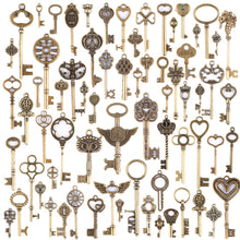 Load image into Gallery viewer, 69Pcs Antique Vintage Bronze Skeleton Key Charms Set DIY Necklace Pendant Jewelry Handmade Making
