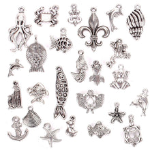 Load image into Gallery viewer, 100 Pcs/Set Lots Tibetan Silver Mixed Styles Sea Animals Charm Pendants DIY Jewelry for Necklace Bracelet Craft Findings
