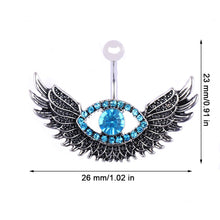 Load image into Gallery viewer, Fashion Angel Wing Belly Navel Button Ring Bar Blue Crystal Eye Stainless Steel Surgical Body Piercing Jewelry
