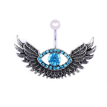 Load image into Gallery viewer, Fashion Angel Wing Belly Navel Button Ring Bar Blue Crystal Eye Stainless Steel Surgical Body Piercing Jewelry
