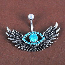 Load image into Gallery viewer, Fashion Angel Wing Belly Navel Button Ring Bar Blue Crystal Eye Stainless Steel Surgical Body Piercing Jewelry

