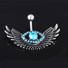 Load image into Gallery viewer, Fashion Angel Wing Belly Navel Button Ring Bar Blue Crystal Eye Stainless Steel Surgical Body Piercing Jewelry
