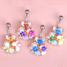 Load image into Gallery viewer, Fashion Gold Enamel Crystal Belly Navel Button Ring Bar Butterfly Medical Steel Surgical Body Piercing Jewelry
