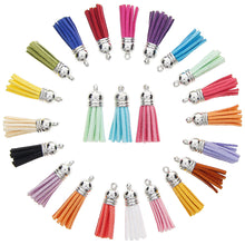 Load image into Gallery viewer, 60 Pieces 30 Colors 40 mm Leather Tassel Pendants Faux Suede Tassel with Caps for Key Chain Straps DIY Accessories
