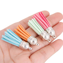 Load image into Gallery viewer, 60 Pieces 30 Colors 40 mm Leather Tassel Pendants Faux Suede Tassel with Caps for Key Chain Straps DIY Accessories

