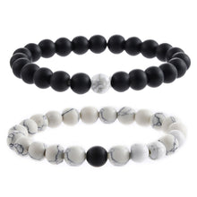 Load image into Gallery viewer, Couples His &amp; Hers Distance 8mm Beads Elastic Bracelet White and Black Natural Stones Jewelry
