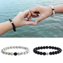 Load image into Gallery viewer, Couples His &amp; Hers Distance 8mm Beads Elastic Bracelet White and Black Natural Stones Jewelry
