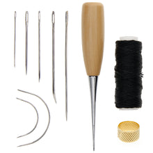 Load image into Gallery viewer, 7 Pieces Sewing Needles with Leather Waxed Thread Cord Drilling Awl and Thimble for Leather Repair
