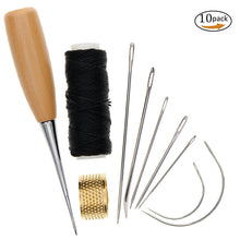Load image into Gallery viewer, 7 Pieces Sewing Needles with Leather Waxed Thread Cord Drilling Awl and Thimble for Leather Repair
